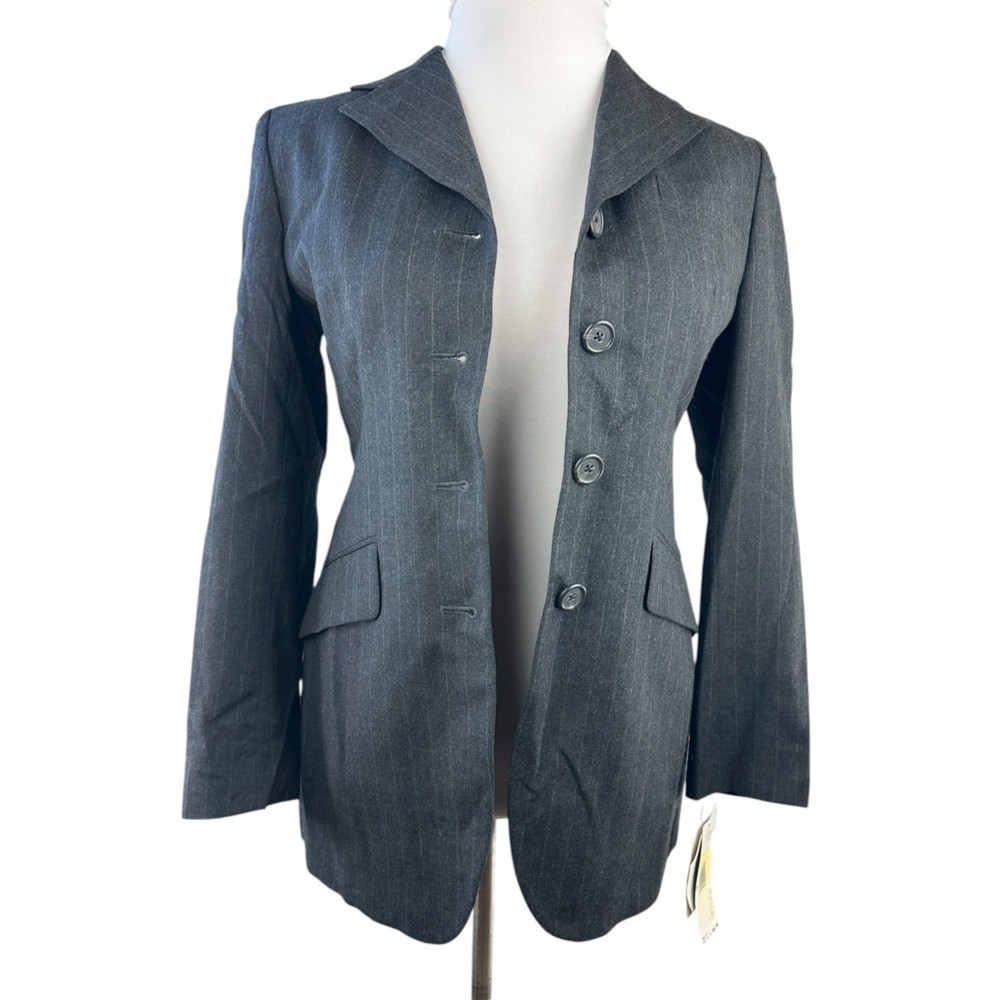 NWT Lauren Ralph Lauren Worsted Wool Blazer USA Made Gray Striped Women's Size 6 - Picture 15 of 15